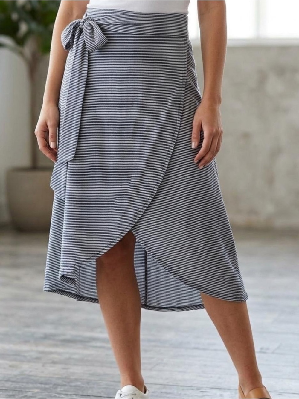 GAP Blue and White Striped High-Low Wrap Skirt